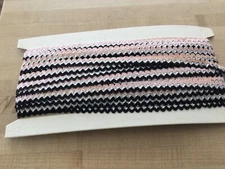 Vintage 31 Yards by 1/2"  Metallic Silver,Black & Pink, Ric Rac, Rick Rack Trim