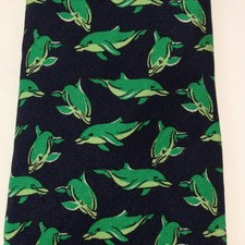 Boy's Child Size Youth Necktie Neck Tie Blue with Green Dolphins --