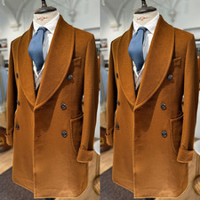 Men's Long Overcoat Shawl Lapel Double Breasted Business Winter Outdoor Coats