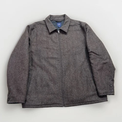 Gap Jacket Mens 2XL Brown Wool Herringbone Full Zip Y2k Vintage Elevated Basics - product listing photo