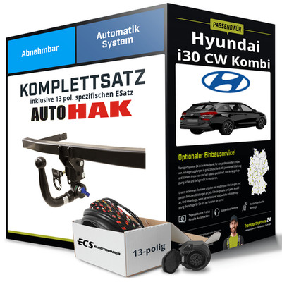 Für HYUNDAI i30 CW Kombi Typ PDE Anhängerkupplung abnehmbar +eSatz 13pol 18- PKW