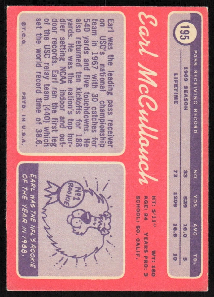 1970 Topps #195 Earl McCullouch RC - $1 SHIPPING (JB4) - Image 2 of 2