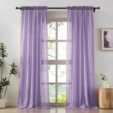 Purple Sheer Curtains 63 Inch Length for Living Room, Bedroom Elegant Light F...