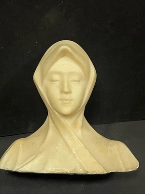 Buste en marbre portrait jeune femme voile & chignon sculpture 1900 signé Pugi - Photo 1/4
