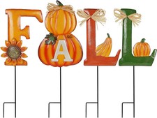 Juegoal 4 Pcs Fall Decorative Garden Stakes, 24 Inch Letter Metal Yard Sign with