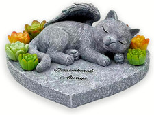 Cat Memorial Stones 4.72Inch Pet Memorial Stone Sleeping Cat with Succulents Hea