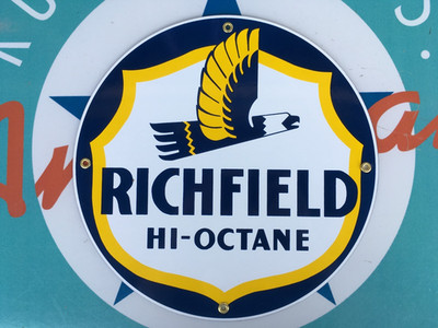 RICHFIELD HI-OCTANE GASOLINE top QUALITY porcelain coated 18 GAUGE steel SIGN