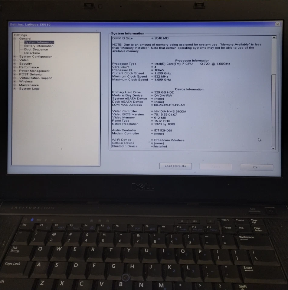 Dell Latitude E6510 15.6" Laptop i7 Q720 1.60GHz 4GB RAM 320GB Boots/Bios - Image 3 of 4