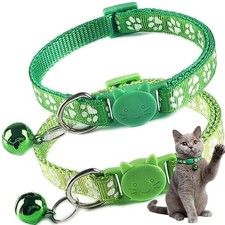 Green Cat Collars with Bells, 2 Pack Break Away Cat Collar with Bells, Kitten...