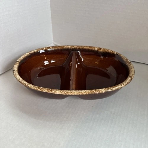 Hull Pottery Brown Drip Glaze Divided Serving Dish 11” Oval Oven Proof USA