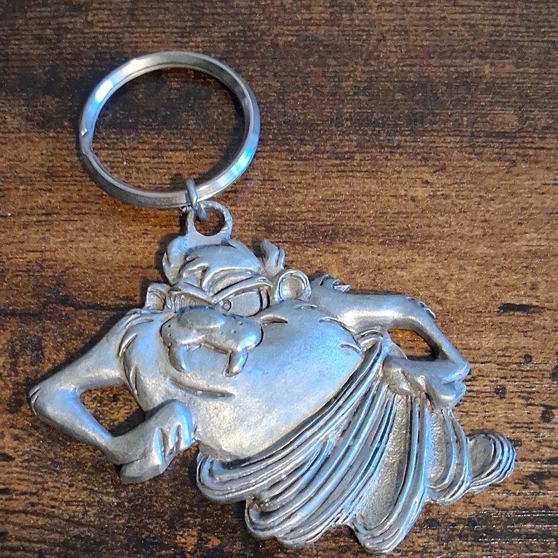 Rawcliffe Looney Tunes Tasmanian Devil Metal Keychain Silver Cartoon 1996