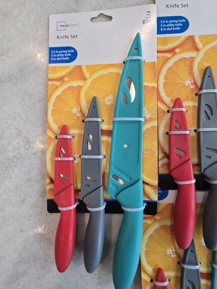 Juego de cuchillos Mainstays de 3 piezas de acero inoxidable a color con asas de agarre suave paquete de 3 Foto 2 de 4