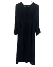 Uniqlo V-Neck Knee Length Dress Womens Small Black Rayon Relaxed Casual
