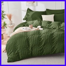 Olive Green Duvet Cover Queen Size, Ultra Soft 3-Piece Seersucker Duvet Cover...