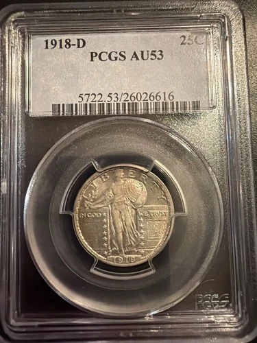 1918D standing liberty quarter PCGS AU53