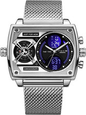 FEICE Men Square Quartz Watch Dual Time Stain...