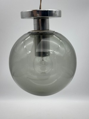 Vintage Lightolier Smoked Glass Globe Flush Mount Ceiling Light Sconce Chrome MC