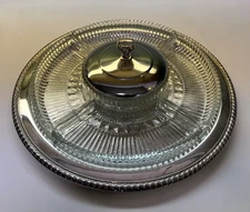 Vintage International Silverplate 15" Relish Tray Glass Lazy Susan Lid EXC