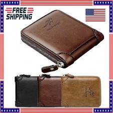 Men's Leather RFID Blocking Waterproof Zip-Around Wallet Bifold Card Holder 2026