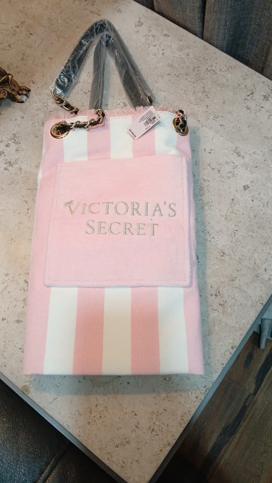 Bolso de Mano Grande Victoria's Secret Para Mujer Rosa a Rayas Lona para Pasar la Noche Foto 4 de 4