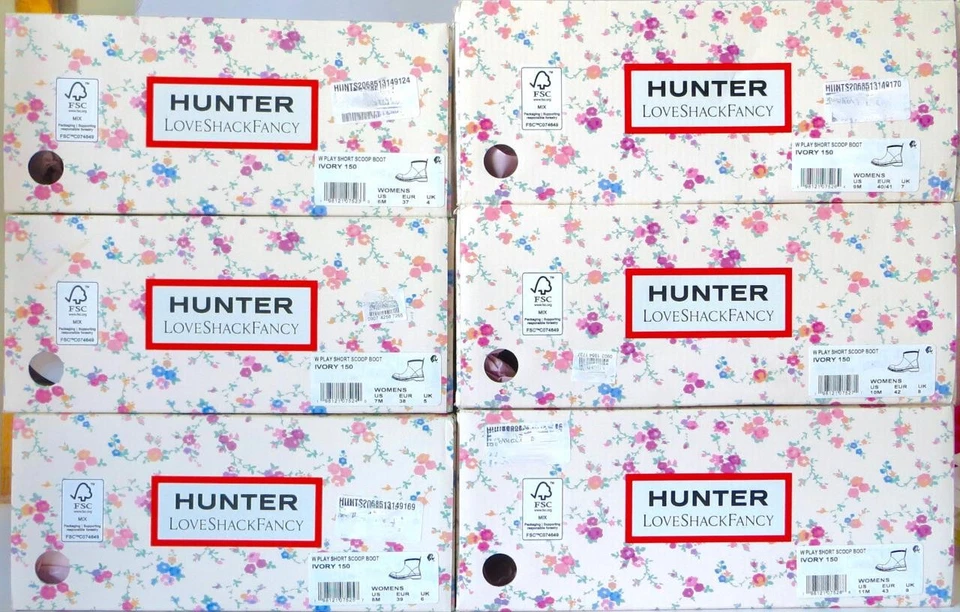 New NIB LoveShackFancy Hunter Play Sunrise Patchwork Pink Floral Short Rain Boot - Image 2 of 4