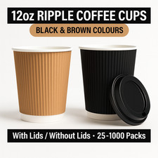 12oz Ripple Coffee Cups Insulated Takeaway Cups Brown Black With or Without Lids