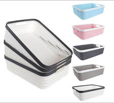 3 Pack Plastic Storage Baskets 14 X 10 X 4.5 Inch, Large Weave Storage Bins with