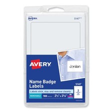 Avery  Printable Self-Adhesive Name Badges, 2 1/3 x 3 3/8, White, 100/Pack