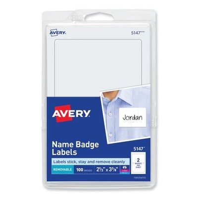 Avery  Printable Self-Adhesive Name Badges, 2 1/3 x 3 3/8, White, 100/Pack