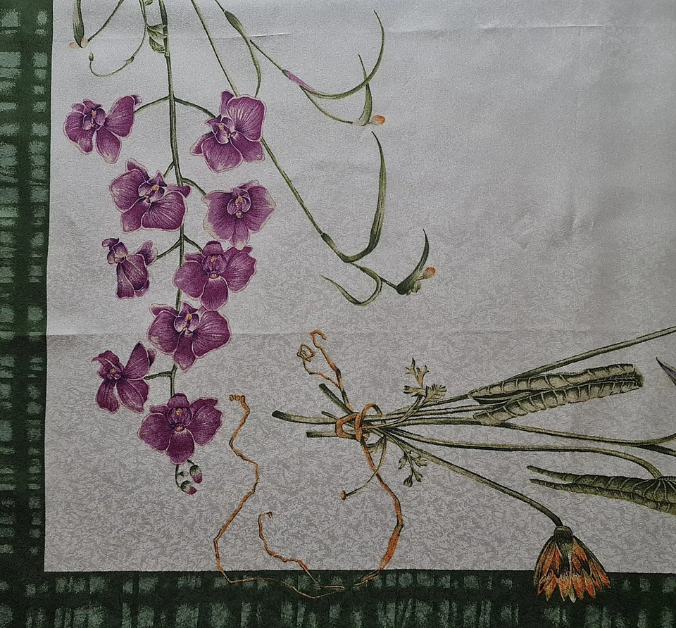 BUFANDA VINTAGE AUTÉNTICA LOGOTIPO DE JIM THOMPSON ARTE FLORAL ORQUÍDEAS SEDA 33" CUADRADA Foto 3 de 4
