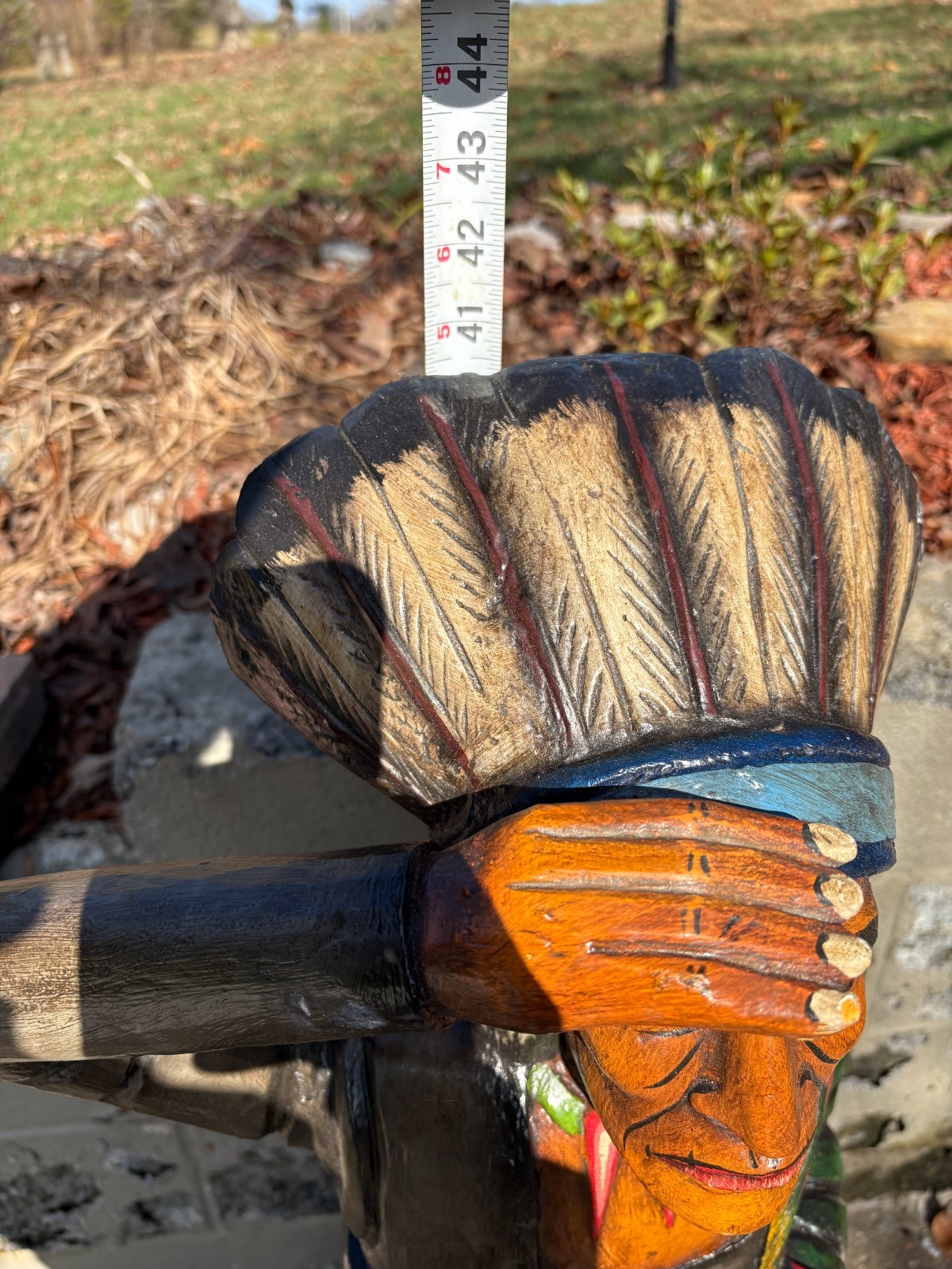 VINTAGE "CIGAR STORE WOODEN INDIAN" NICE COND, (40" INCHES TALL) BEAUTIFUL COLOR