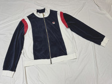 FILA Velour Track Jacket Zippered Navy Red White Womens XXL Athletic Wear