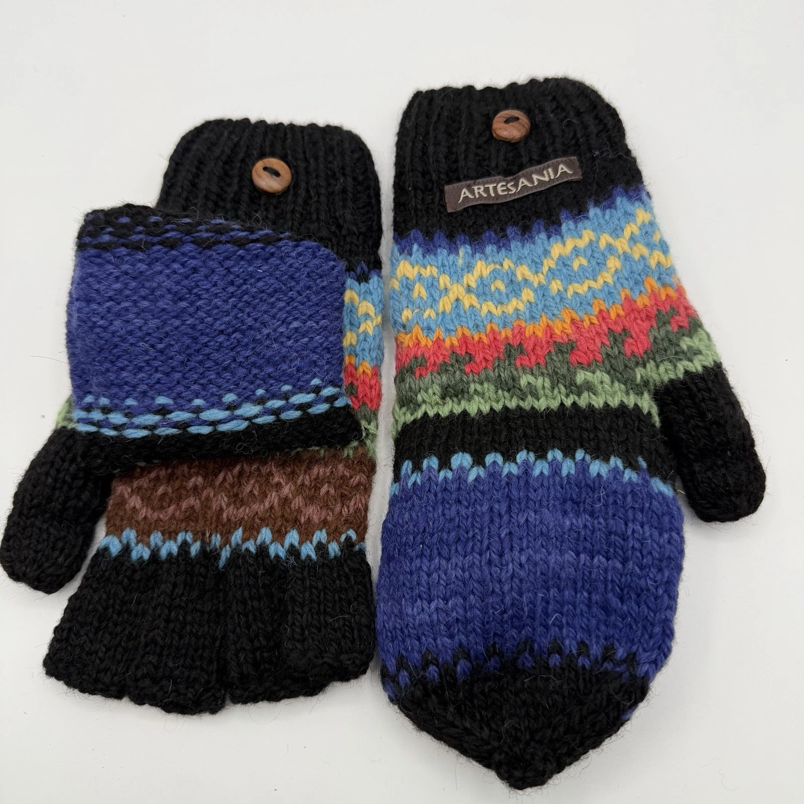 Artesania Alpaca Wool Convertible Flip Mittens Fingerless Gloves Fleece Lined