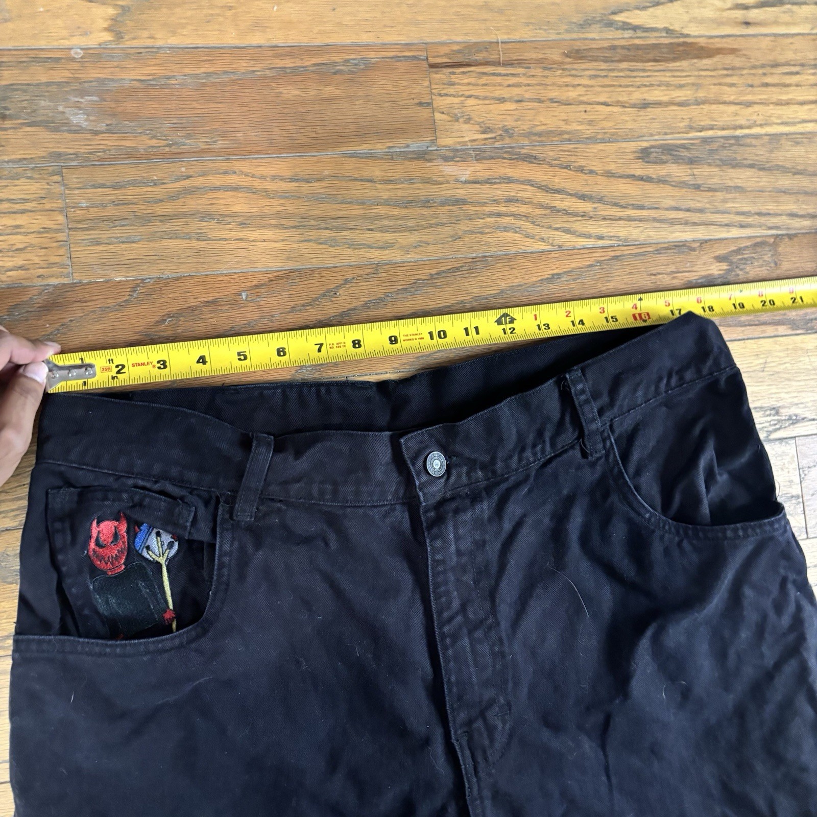 Missing Purpose Black Devil Embroidered baggy Pan… - image 4