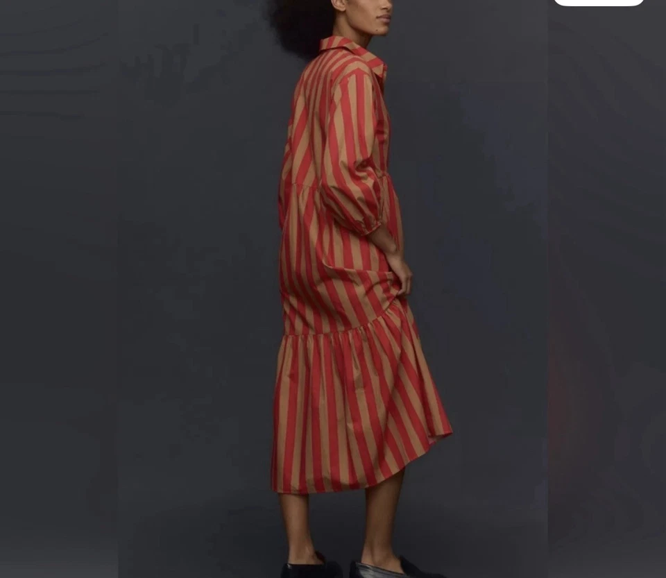 Vestido Camisa Anthropologie Maeve Bettina Miel/Rojo Rayas en Niveles Talla M Nuevo sin Etiquetas Foto 2 de 4