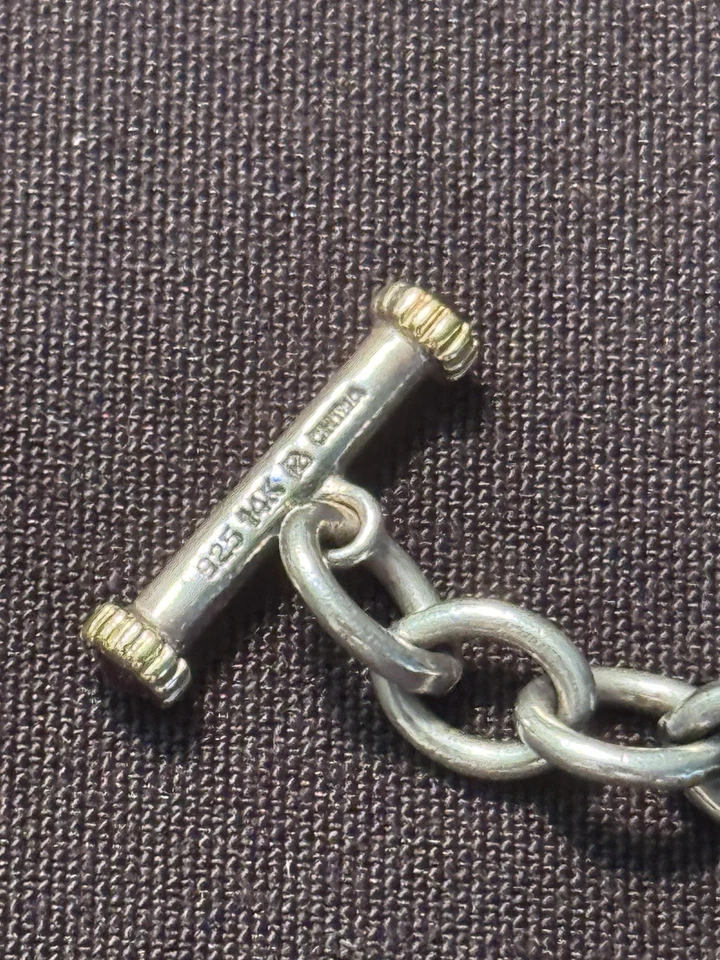 Brazalete vintage de oro de 14 quilates con piedras preciosas de plata 925 línea de palanca Rolo con cabujones Foto 3 de 4