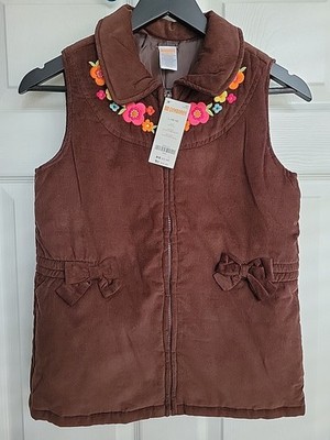 NWT Gimboree Girls Embroidered Brown Velour Vest Size L (10-12)