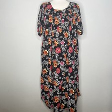 Jennifer Moore Floral Lounge Patio Dress Cottage Core Romantic Tiered Loose