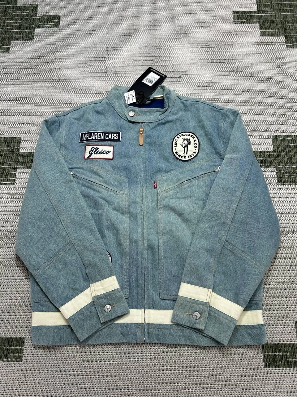 Levi's x McLaren Racing Jacket Mens Large Blue Cotton Denim Full Zip Bomber New image 1