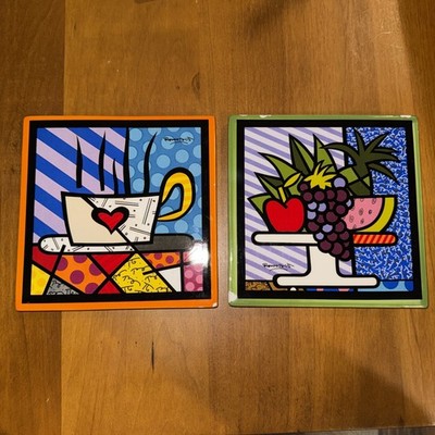 Romero BRITTO 2008 Tile Trivets Pop Art Ceramic Wall Decor - Set of 2