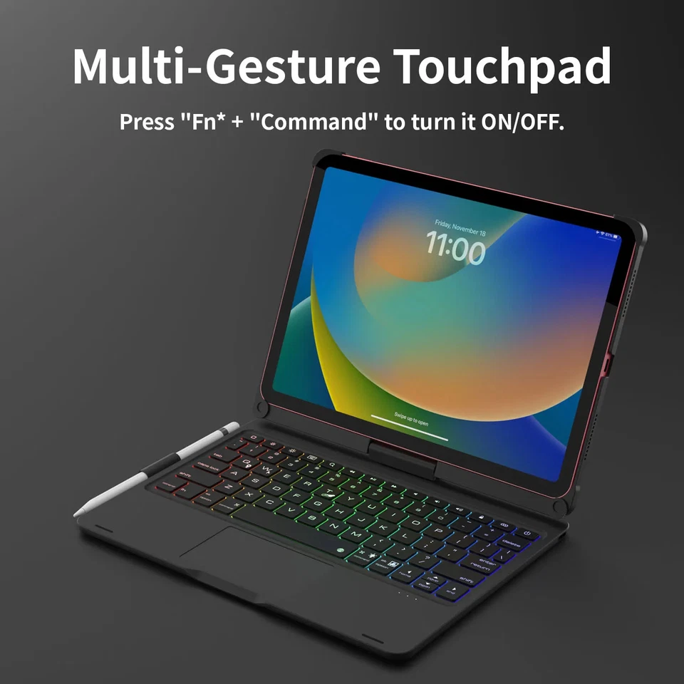 Backlit Keyboard Case with Trackpad & 360° Swivel for iPad 10th/11th Gen (A16) - Image 3 of 4
