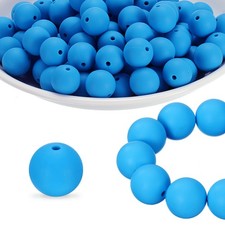 40Pcs Silicone Beads 15mm Silicone Beads Bulk for Pens Loose Round Blue