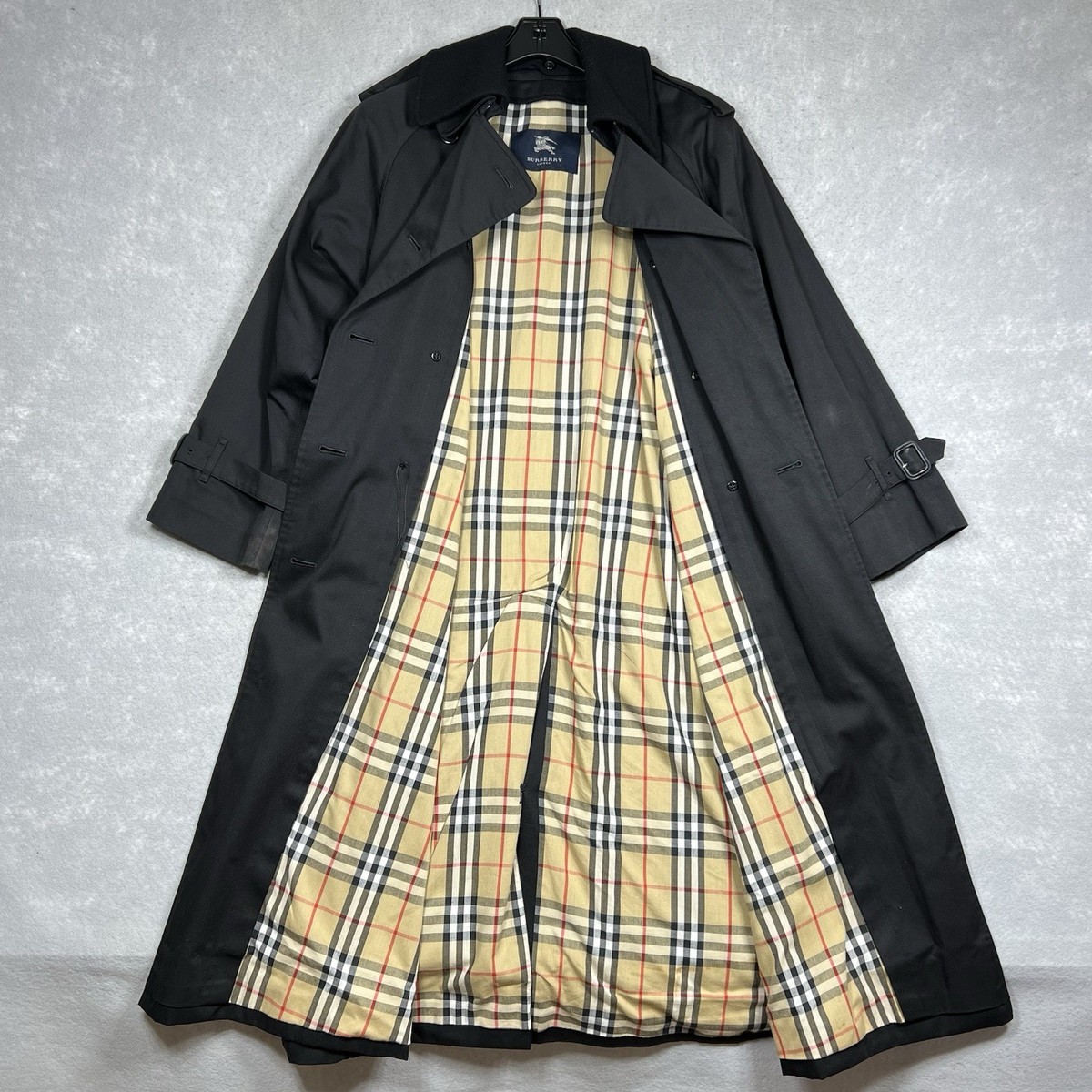 Burberry Trench Coat Womens 8 Black Full Length Nova Check
