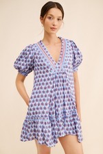 Maeve anthropologie Puff-Sleeve V-Neck Mini Dress womens Large Floral print