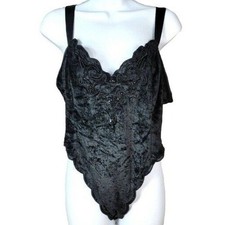 Victoria's Secret Velvet Bodysuit Teddy Black Large Beads Thong Gold Label VTG