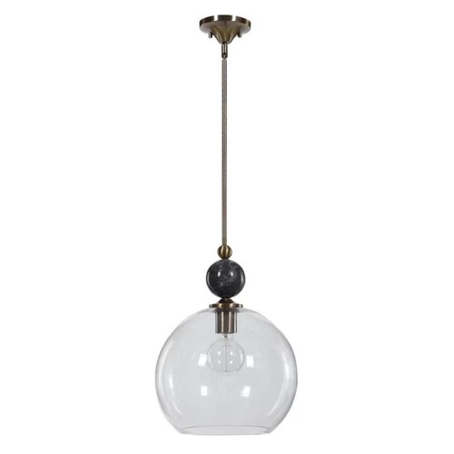 Uttermost Mendota 1-Light Glass Iron and Marble Pendant in Aged Brass - Picture 4 of 7