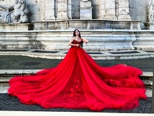 BRAND NEW NEVER WORN  RED  TULLE  SATIN wedding gown size 4  CUSTOM MADE  