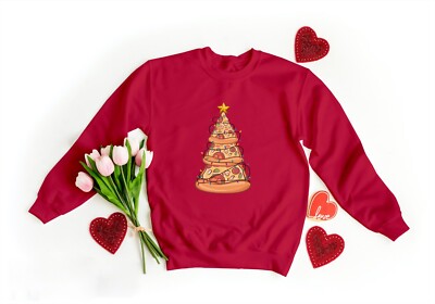 PIZZA Weihnachtsbaumbeleuchtung Silvester Feier Unisex XMAS Neuheit Pullover