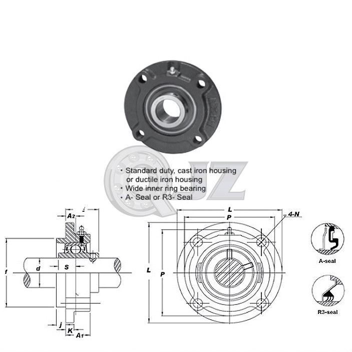 40 mm 4-Bolt Piloted Flange Cast Iron UCFC208 Mounted Bearing UC208 ...