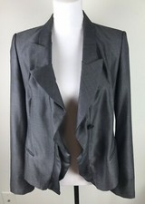 HUGO BOSS 295 Wool Gray Dotted Asymmetric Ruffle Jistana Blazer Sz 6 SuitJacket